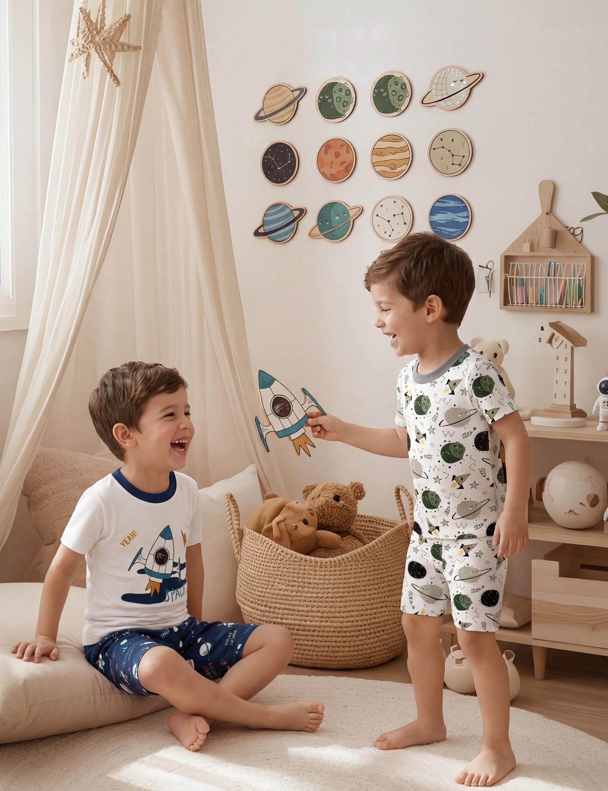 Yoofoss Toddler Pajamas Organic Cotton Baby Girl Boy Pajamas Summer Short Sleeve Kids Clothes Snug Fit Pjs Set 2 Piece