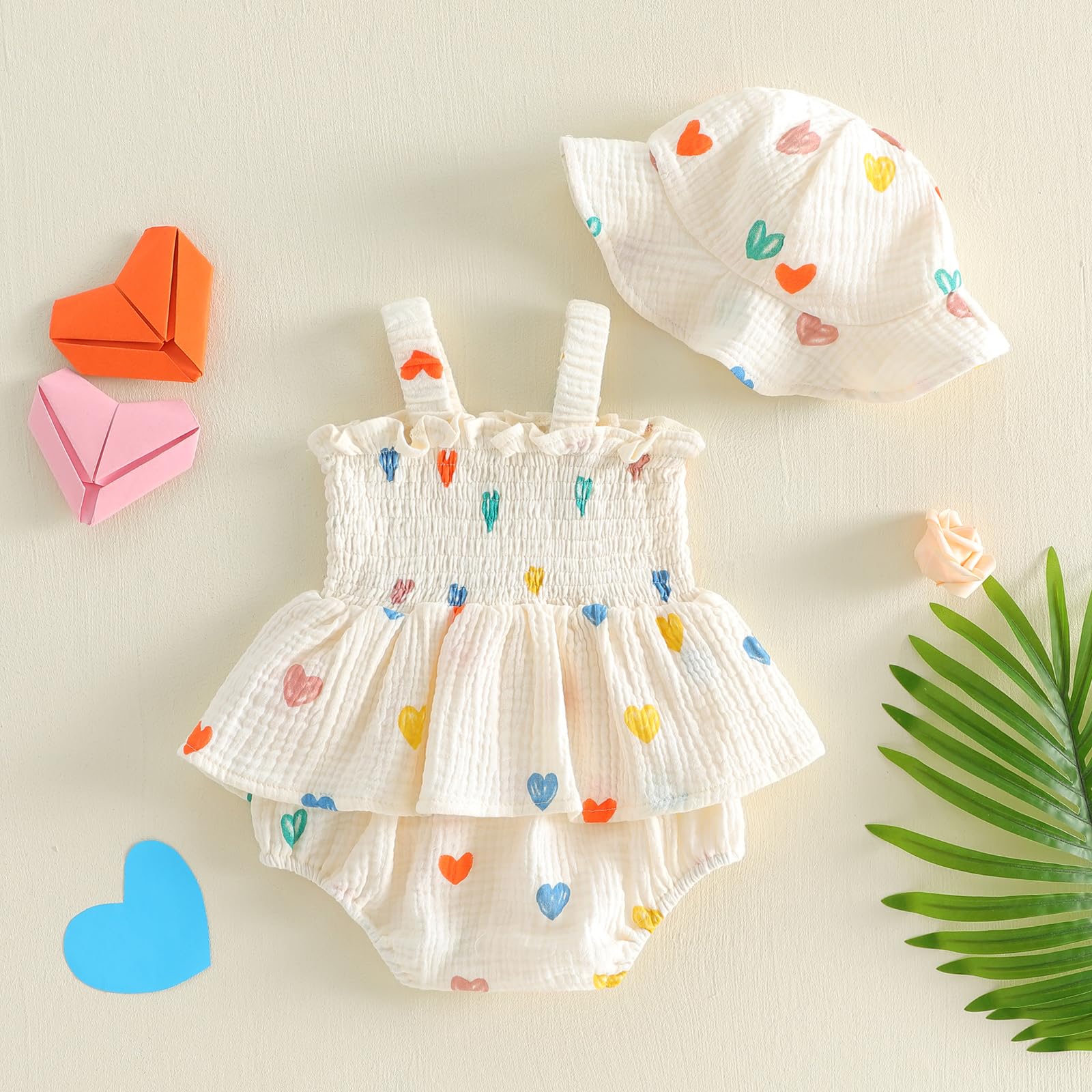 Mubineo Baby Girl Clothes Summer Dress Cotton Linen Romper Sleeveless Smocked Rompers Sun Dress Hat Skirt Boho Outfits WEBE CLOTHING