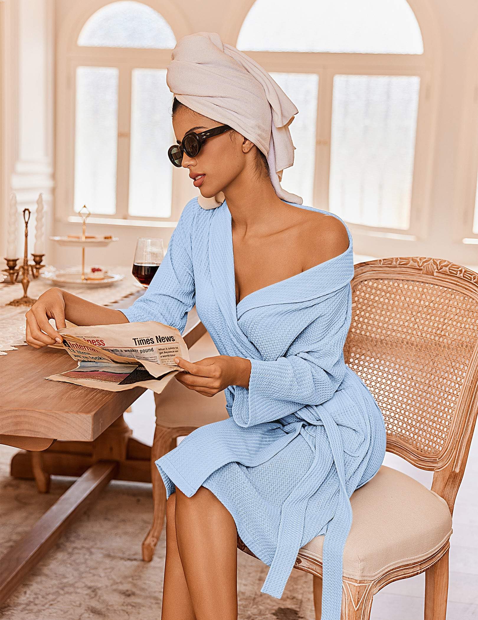 Ekouaer Robes for Women Waffle Knit Kimono Bathrobe Loungewear with Pockets | Maternity,Lightweight,Knee Length, Soft,Comfy,Robe,Floral Print,House Coat