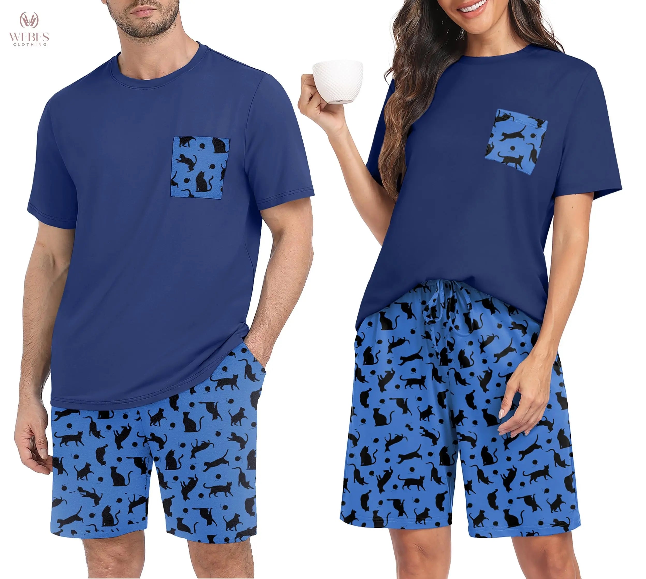 PrinStory Mens Pajama Sets Summer Pjs Sleepwear Nightwear Lightweight Quick Dry Soft Short Sleeve Sleep Set With Pocket S-4XL WEBE CLOTHING