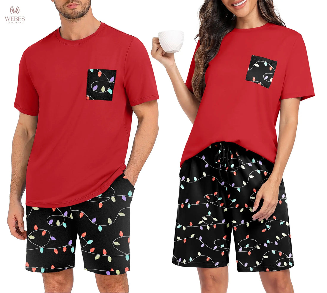 PrinStory Mens Pajama Sets Summer Pjs Sleepwear Nightwear Lightweight Quick Dry Soft Short Sleeve Sleep Set With Pocket S-4XL WEBE CLOTHING