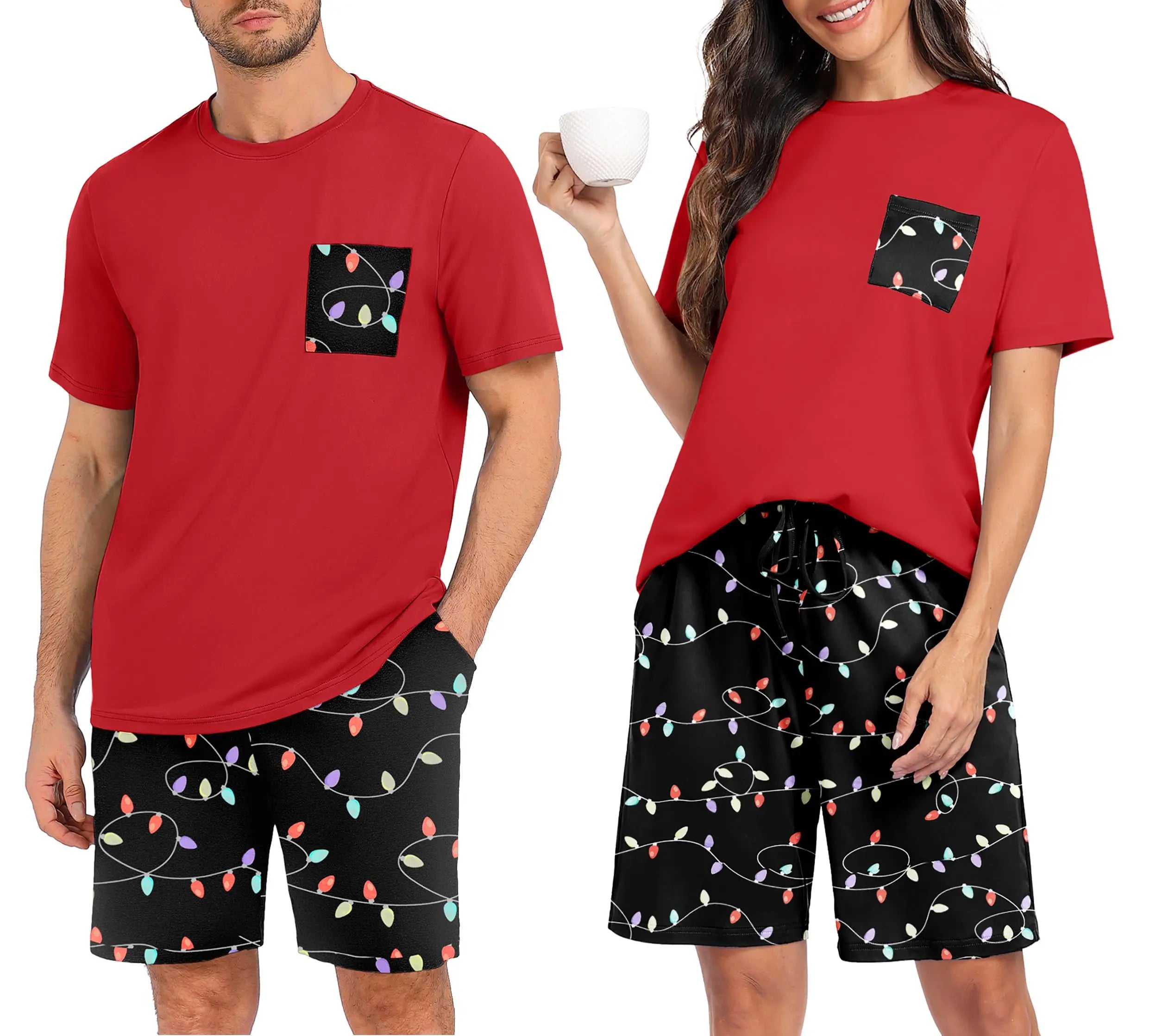 PrinStory Mens Pajama Sets Summer Pjs Sleepwear Nightwear Lightweight Quick Dry Soft Short Sleeve Sleep Set With Pocket S-4XL WEBE CLOTHING