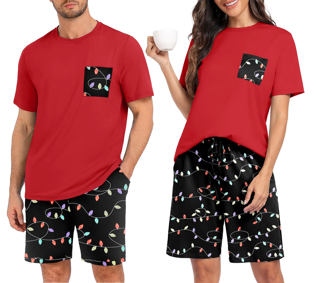 PrinStory Mens Pajama Sets Summer Pjs Sleepwear Nightwear Lightweight Quick Dry Soft Short Sleeve Sleep Set With Pocket S-4XL WEBE CLOTHING