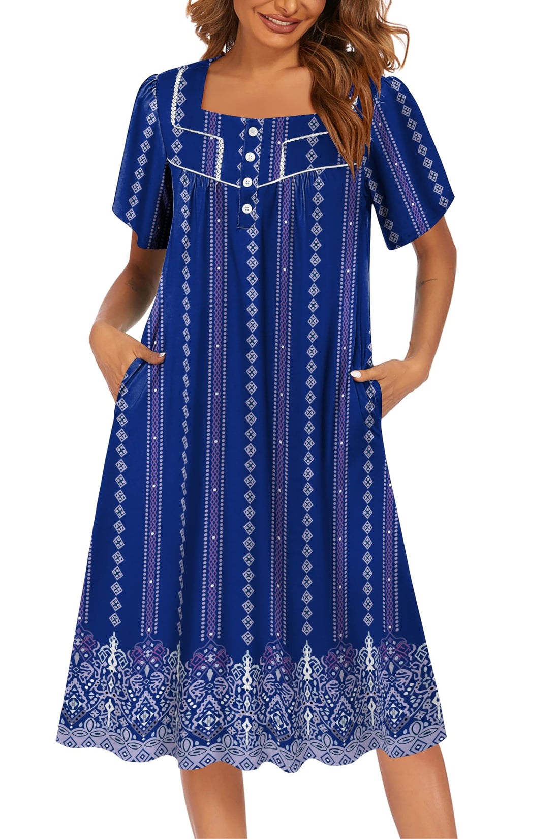 Ekouaer Women's House Dress with Pockets Moomoo Dresses Short Sleeve Mumu Nightgown Lounge Dress Button Down Sleepwear WEBE CLOTHING