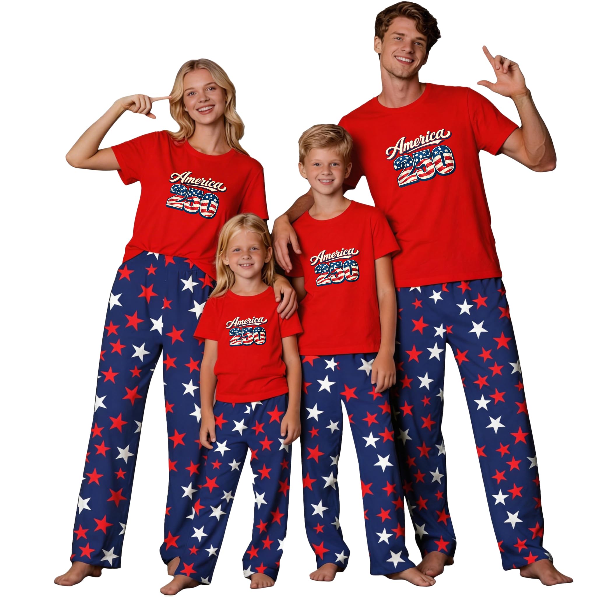 MI X TEE 250th Anniversary American Flag Matching Family Pajamas, 4th of July Shirts Pjs Set, Patriotic Sleepwear for Couples