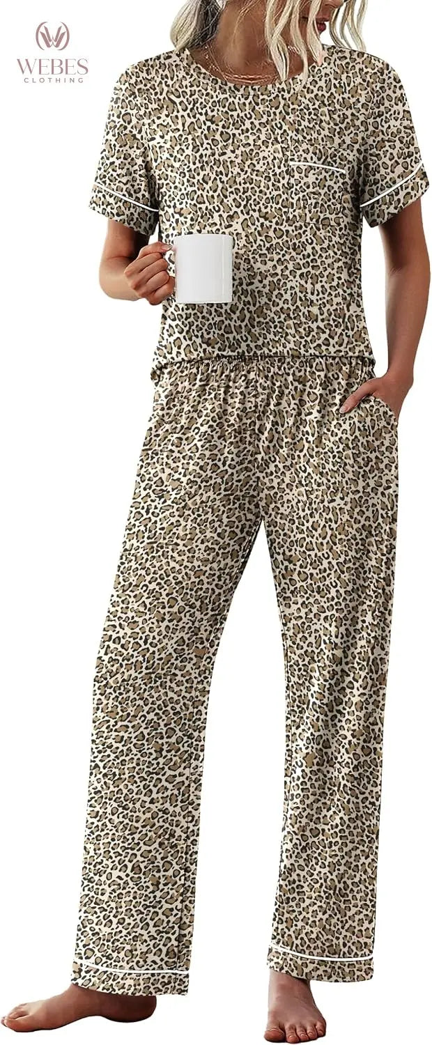 Ekouaer Womens Pajama Sets 2 Piece Pjs Sleepwear Comfy Lounge Set | Short Sleeve Top & Long Pants with Pockets,Soft Lightweight Stretchy Fabric,Summer Loungewear,Gift for Wife,Mom,Friends WEBE CLOTHING