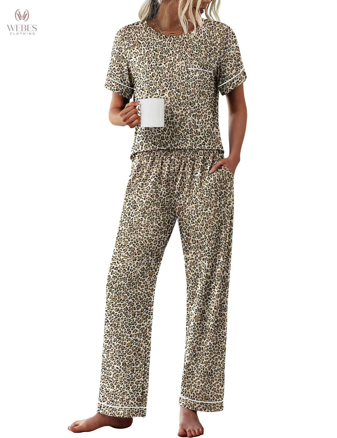 Ekouaer Womens Pajama Sets 2 Piece Pjs Sleepwear Comfy Lounge Set | Short Sleeve Top & Long Pants with Pockets,Soft Lightweight Stretchy Fabric,Summer Loungewear,Gift for Wife,Mom,Friends WEBE CLOTHING