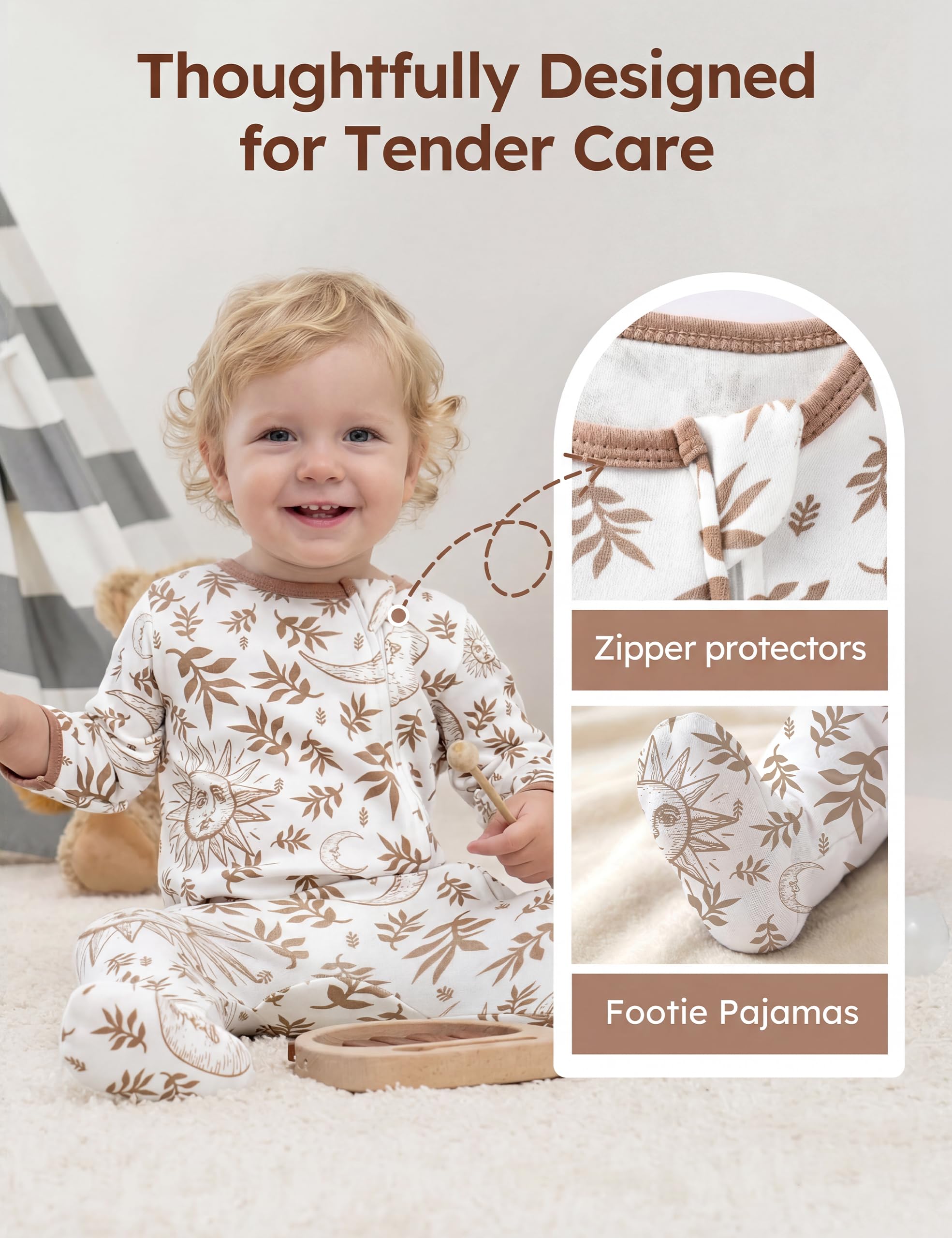 Unnivoll Baby Pajamas 100% Cotton Baby Sleepers for Newborn 0-3 3-6 6-9 Months 3Pcs Footie Pajamas Baby Boys Girls Clothes