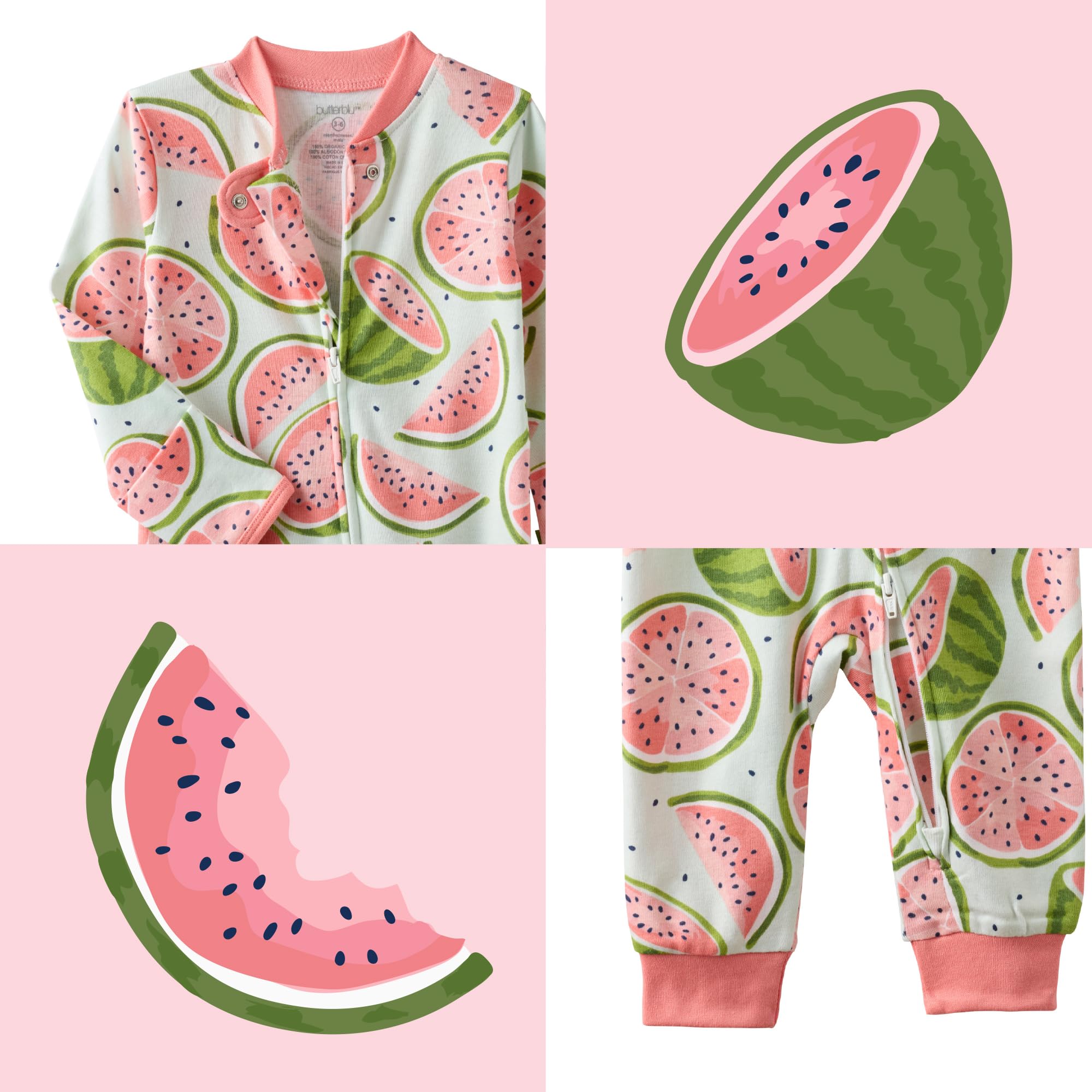 Butterblu Shadow Sleep & Play Baby Pajamas 100% Organic Cotton Two Way Zipper Sleeper Pajamas for Baby Boys & Girls