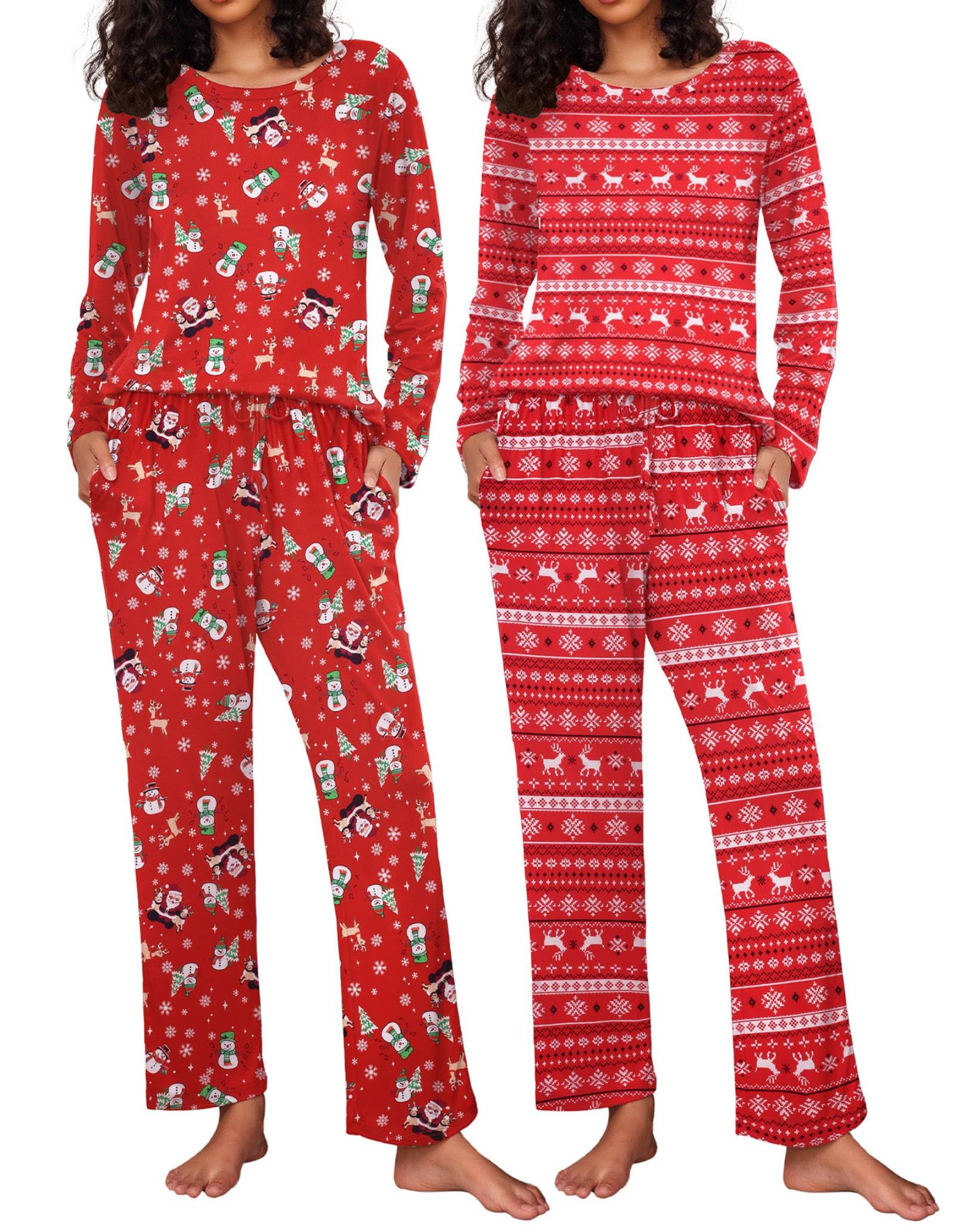 Ekouaer 2 Pack Womens Pajama Sets Long Sleeve Pjs Lounge Set Soft Comfy Sleepwear Winter Loungewear