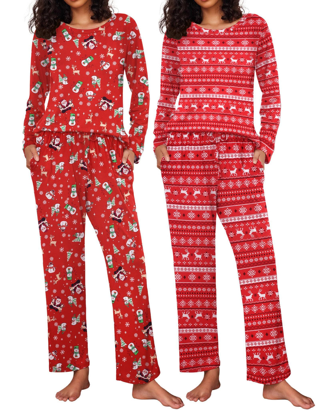 Ekouaer 2 Pack Womens Pajama Sets Long Sleeve Pjs Lounge Set Soft Comfy Sleepwear Winter Loungewear