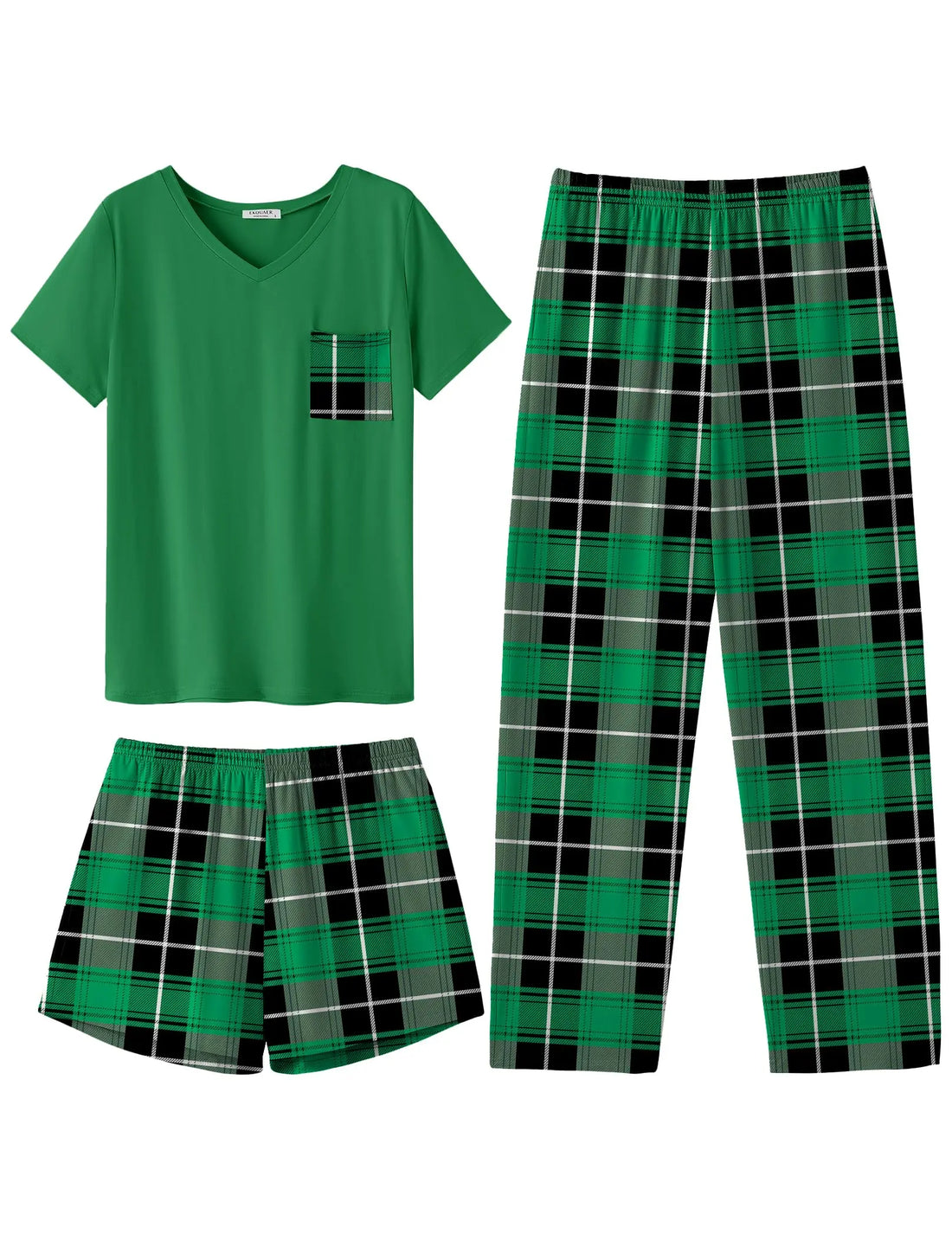 Ekouaer Women's 3 Piece Pajama Set Short Sleeve Sleepwear Pj Set Top and Shorts Pants Pjs with Pockets WEBE CLOTHING
