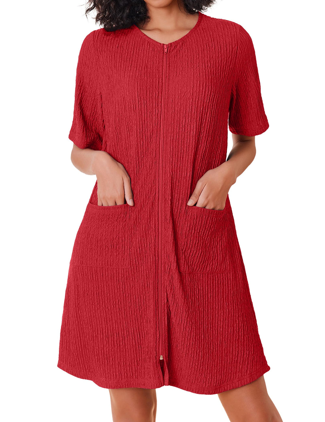 Ekouaer Women Zipper Robes Knit Short Bathrobe Lightweight House Coat with Pockets Soft Nightgown S-XXL WEBE CLOTHING
