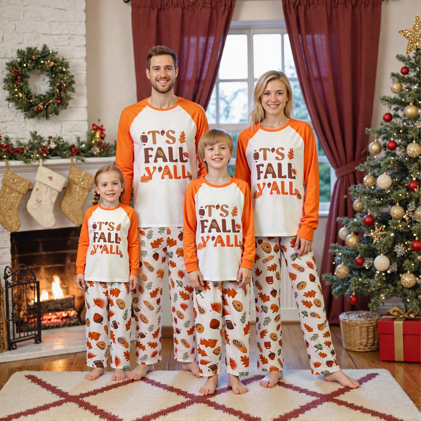 Family Pajamas Matching Sets - Cozy Fall Pjs Sets with Long Sleeve & Harvest Print Pants | Family Fall Clothes
