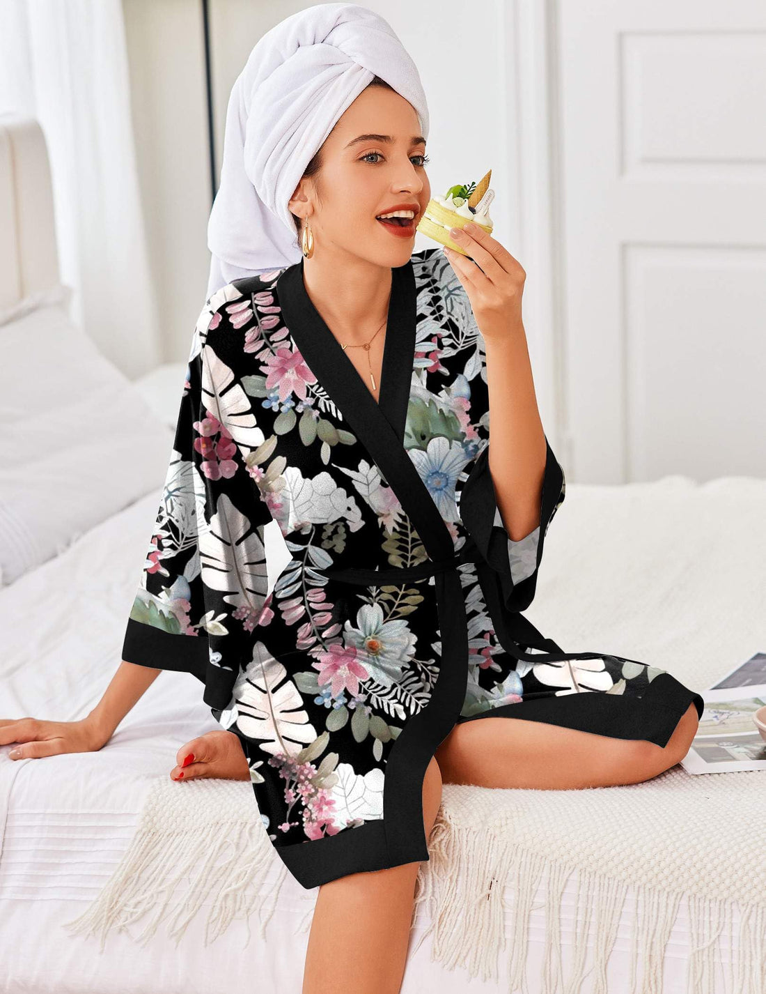 Ekouaer Robes for Women Bathrobe Lightweight Robe 3/4 Sleeve Knit Sleepwear | Summer Robe for Women with Pockets, Knee Length Womens Robe, Kimono Sleepwear WEBE CLOTHING