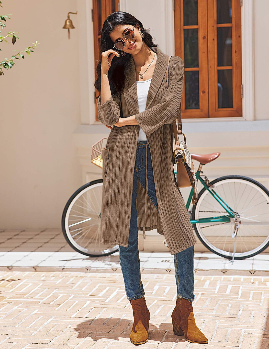 Ekouaer Robes for Women Waffle Knit Kimono Bathrobe Loungewear with Pockets | Maternity,Lightweight,Knee Length, Soft,Comfy,Robe,Floral Print,House Coat