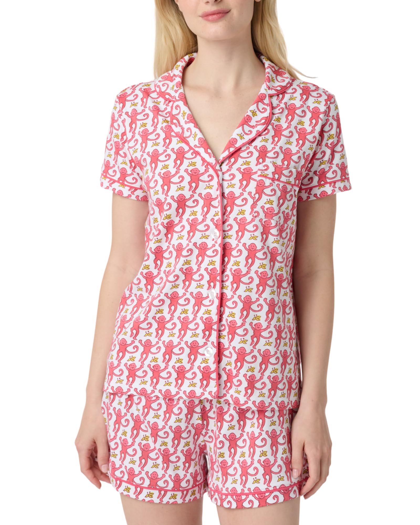 Women Y2k Pajamas Set Cute Preppy 2PCS Button Down Holiday Monkey Shorts Summer Outfit Beach Vacation Loungewear PJs WEBE CLOTHING