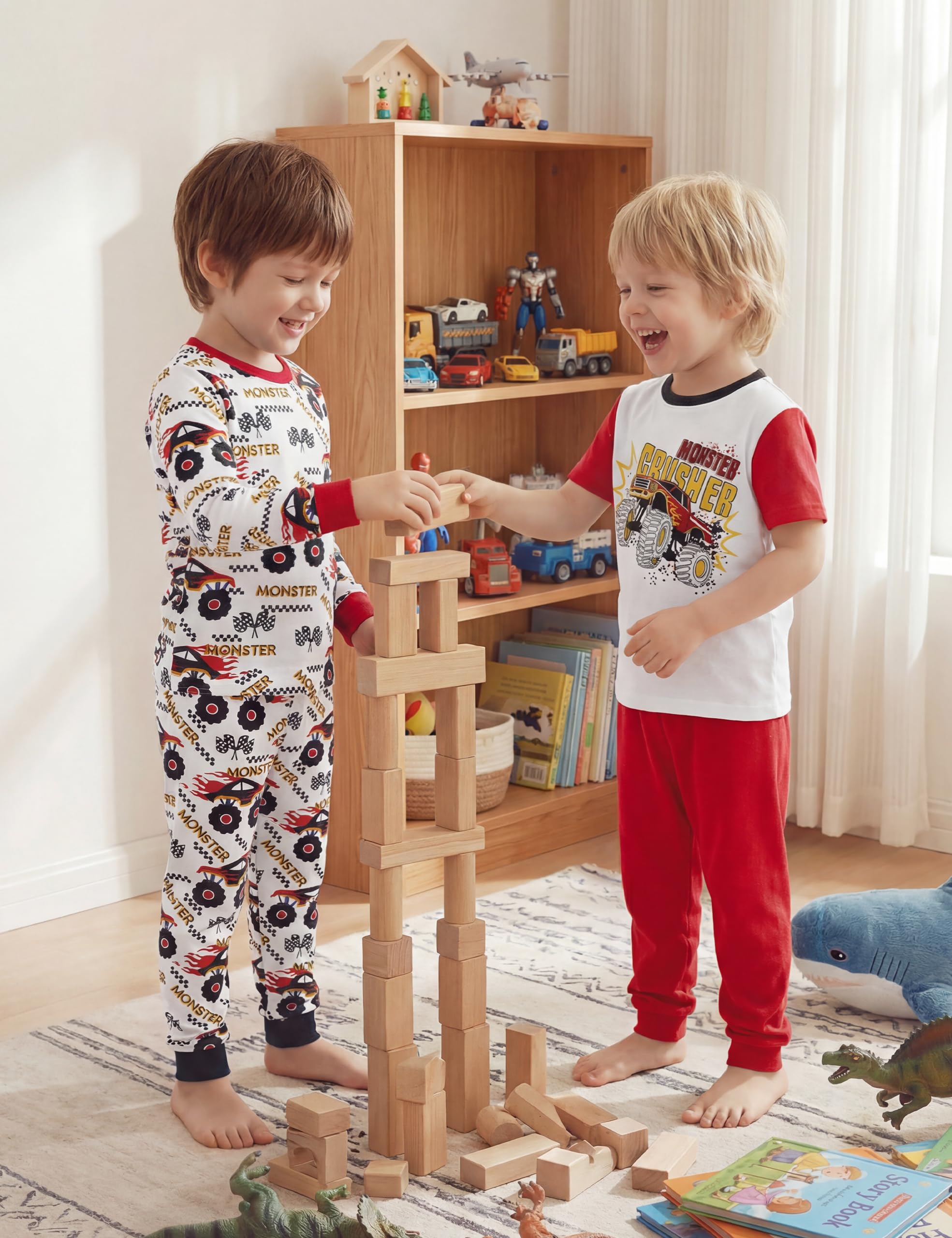 Yoofoss Toddler Pajamas 100% Organic Cotton Girls Boys Pajamas for Kids 4 Piece Snug Fit Long & Short Sleeves Pjs Set