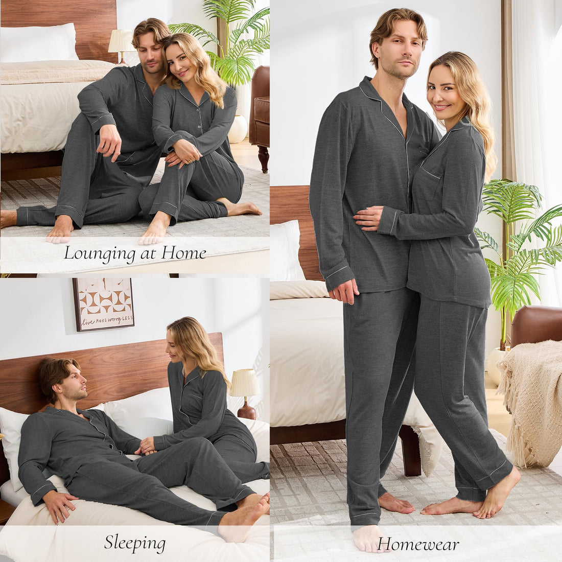 PJGGZ Matching Pajamas for Couples, Button Down Loungewear Soft Warm Long Sleeve Sleepwear His and Hers Pajamas Sets WEBE CLOTHING