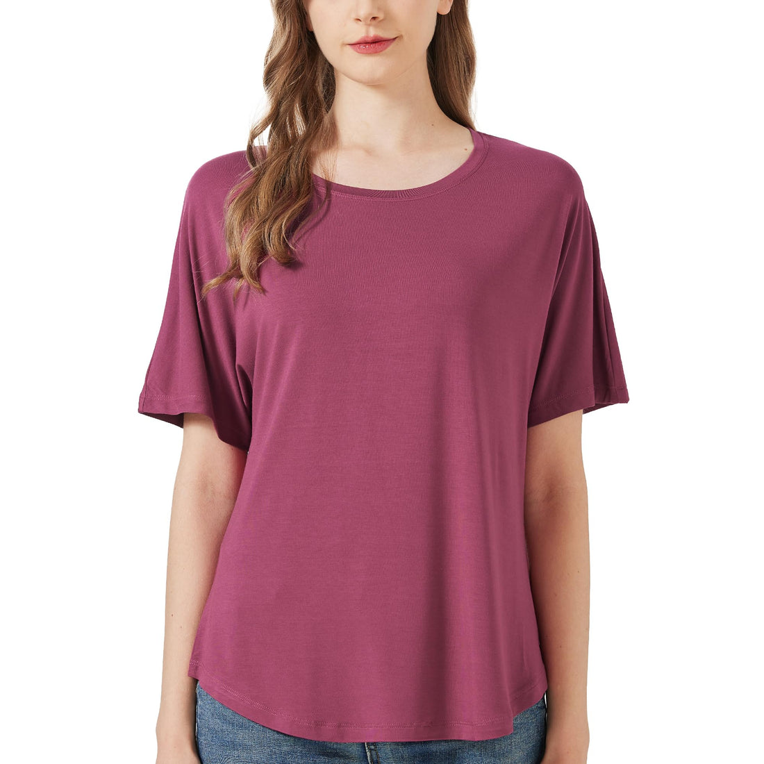 netdraw Women's Ultra Soft Bamboo Viscose Dolman Top Loose Fit Trendy Casual Lounge Short Sleeve Pajama Batwing T-Shirt