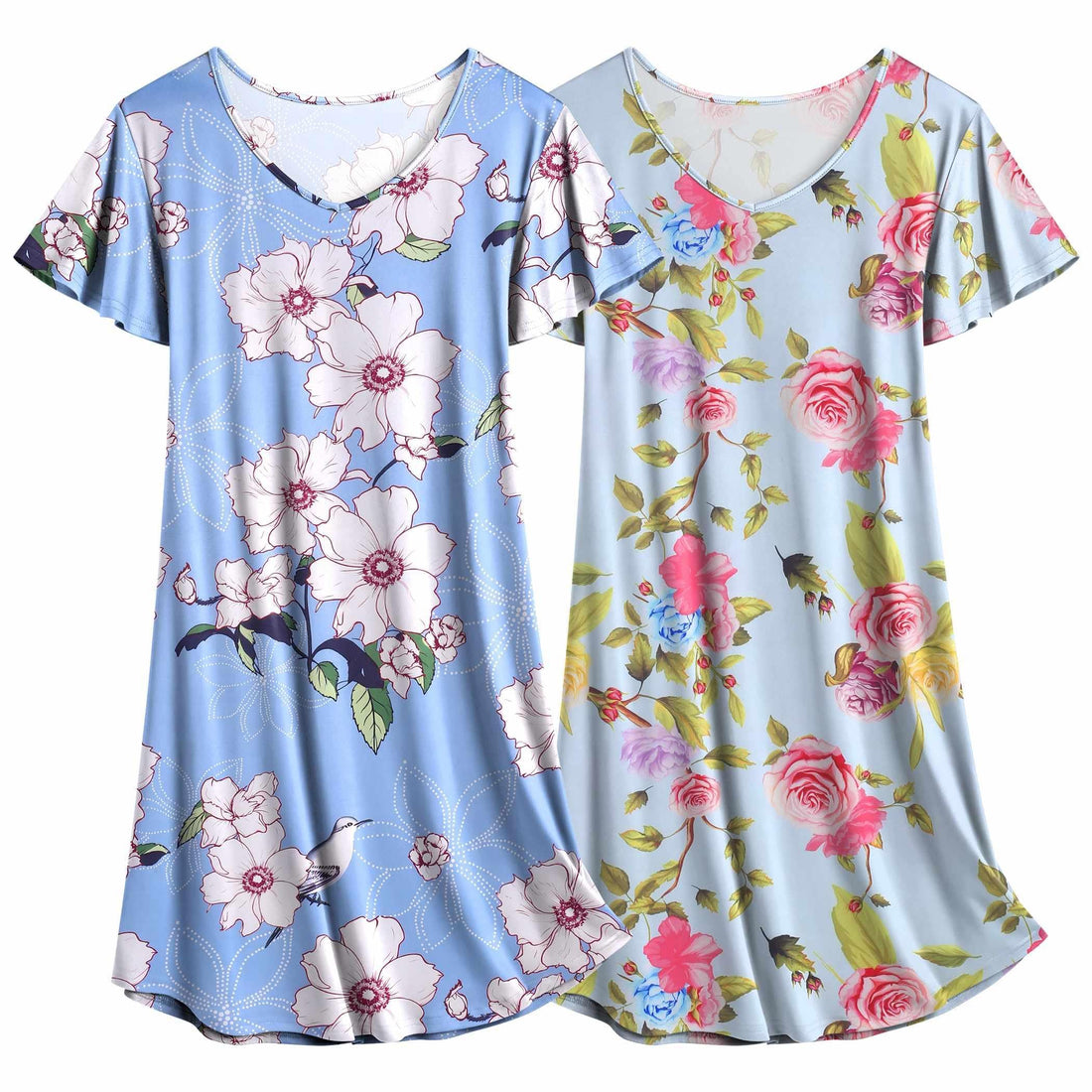 Ekouaer 2 Pack Women's Nightgown Short Sleeve Nightshirts Comfy Soft Pajama Sleep Dress