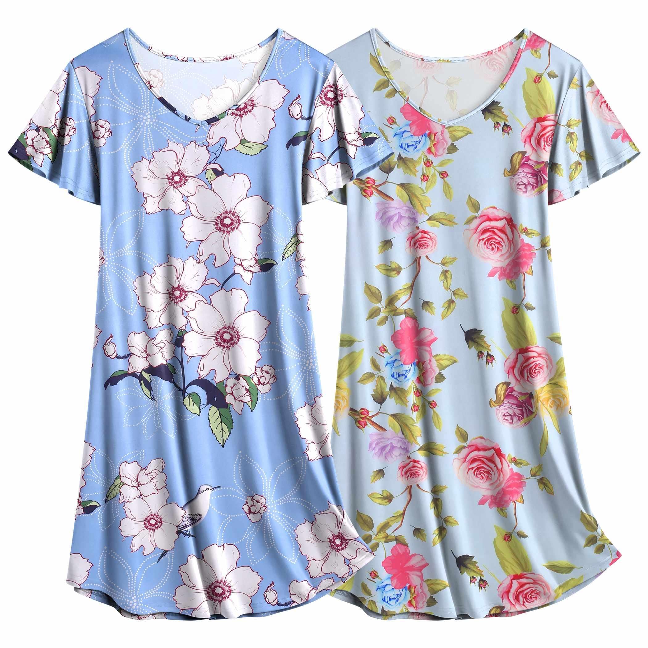 Ekouaer 2 Pack Women's Nightgown Short Sleeve Nightshirts Comfy Soft Pajama Sleep Dress
