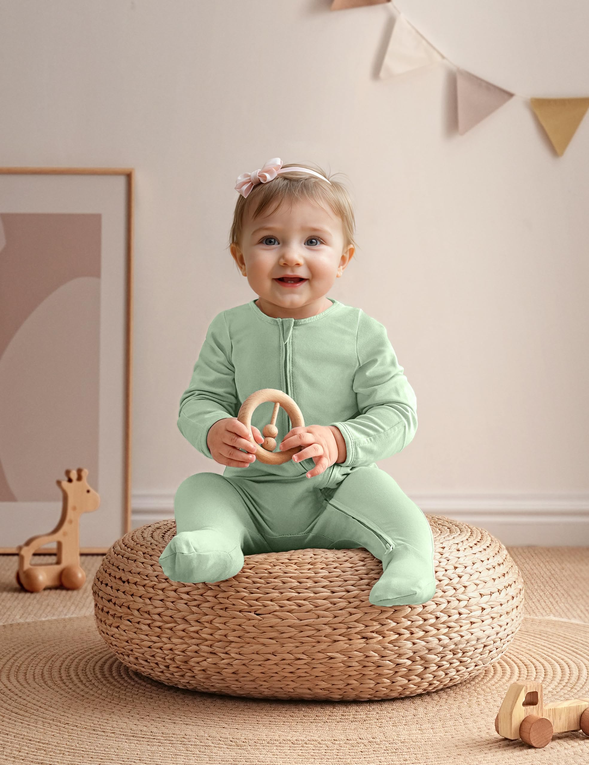 Yoofoss Rayon Made From Bamboo Baby Pajamas 3pcs Newborn Sleepers For Boy Girl Clothes, 0-3 3-6 6-9 Months Footed Pjs