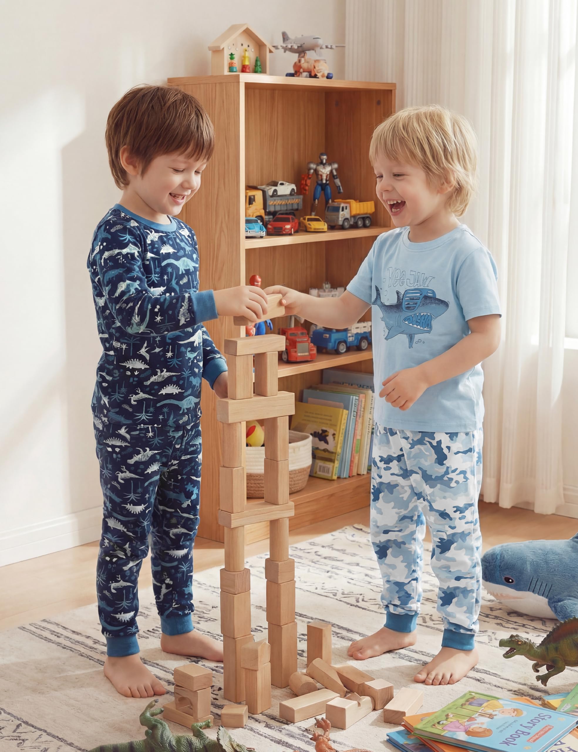 Yoofoss Toddler Pajamas 100% Organic Cotton Girls Boys Pajamas for Kids 4 Piece Snug Fit Long & Short Sleeves Pjs Set