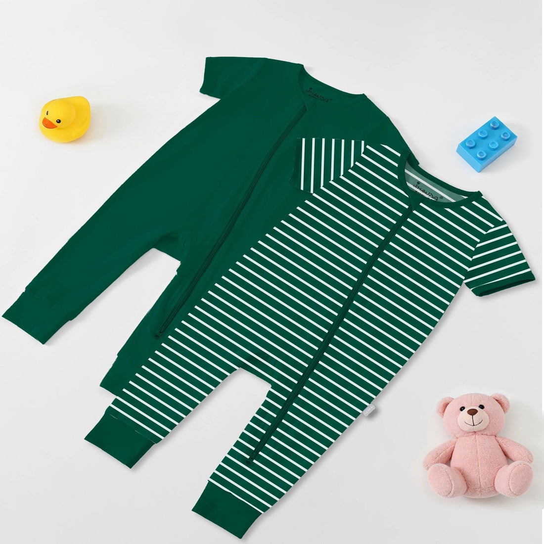 Jimonda Baby Romper 2 Pack Short Sleeve Pajamas Footless Sleepers Baby Boys Girls 2 Way Zipper Pjs Sleep and Play Clothes