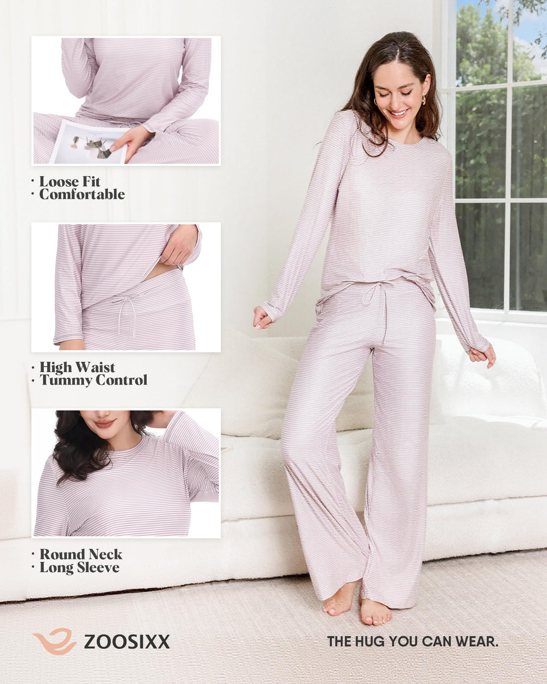 ZOOSIXX Womens Pajama Sets - Soft 2 Piece Lounge Sets for Women, Long Sleeve Sleepwear & Loungewear Pjs Set WEBE CLOTHING