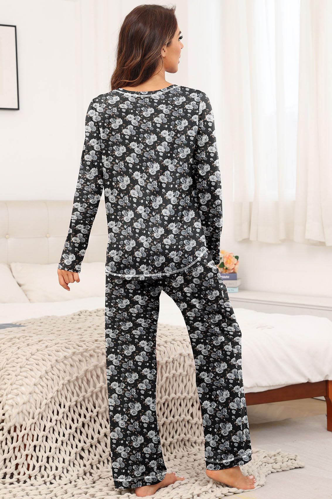 PrinStory Women's Pajama Set 2026 Lounge Sets Long Sleeve Sleepwear Soft 2 Piece Pjs with Pockets