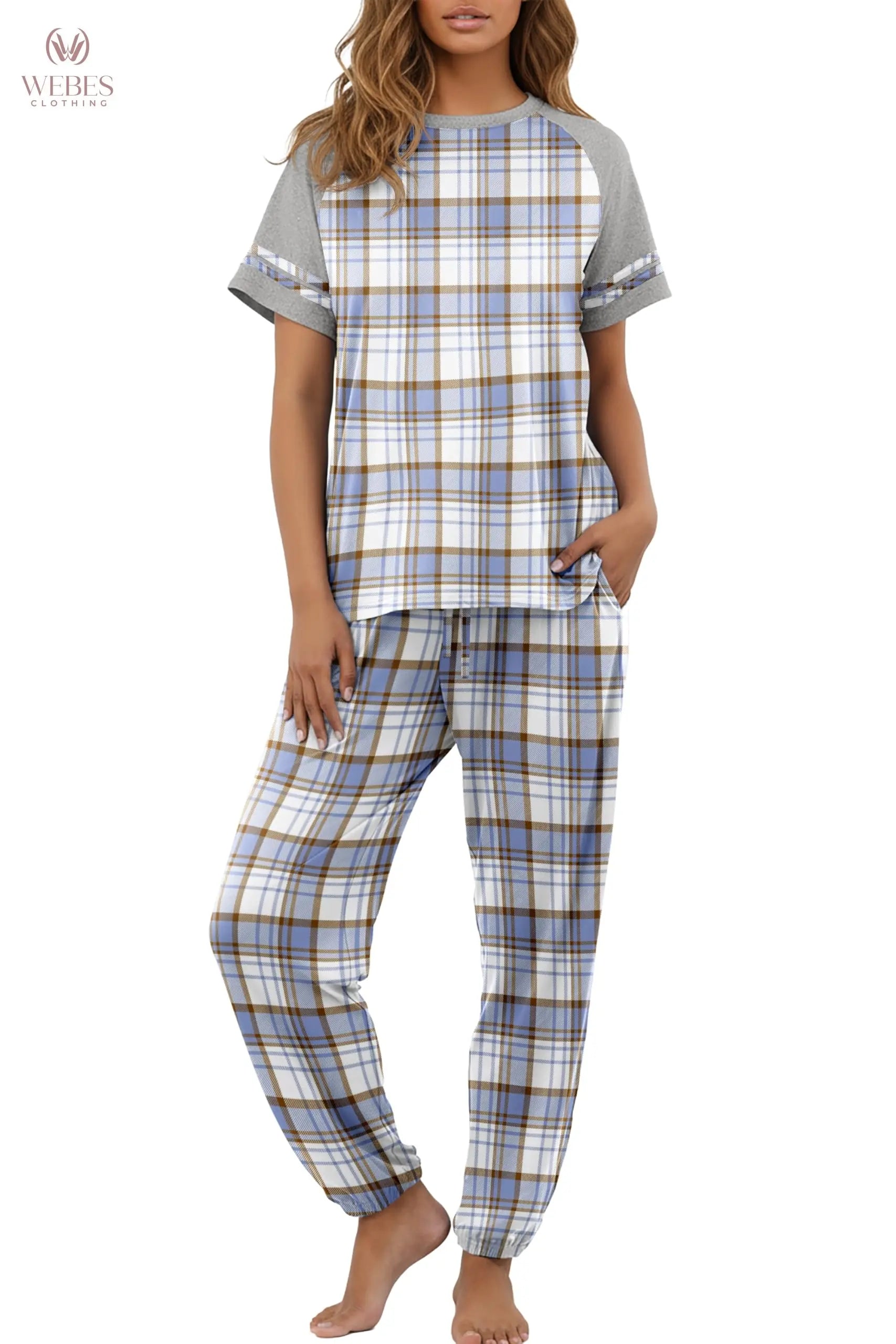 PrinStory Womens Pajama Sets Short Sleeve Pjs 2 Piece Lounge Set Soft Pj Sets Lightweight Sleepwear Loungewear with Pockets WEBE CLOTHING