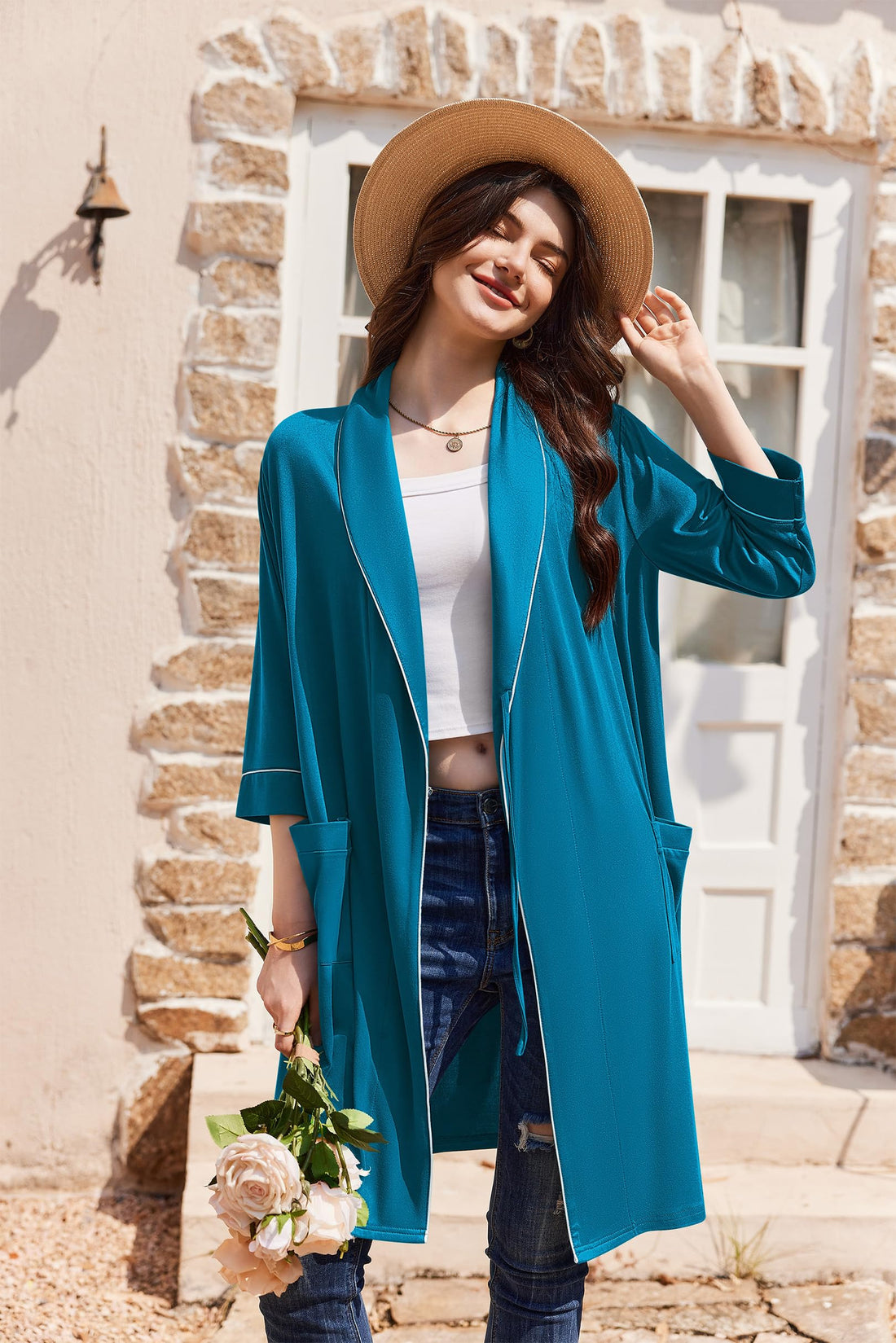 Ekouaer Women Robes Bathrobe Short Kimono Robe Soft Bathrobes with Pockets WEBE CLOTHING