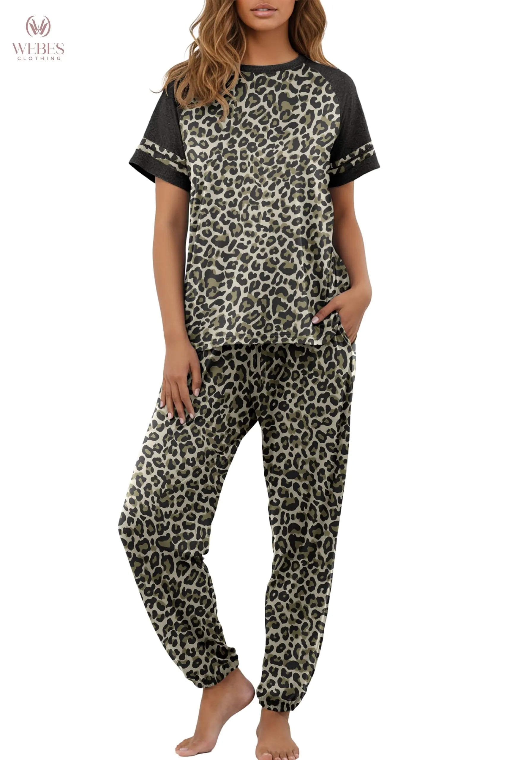 PrinStory Womens Pajama Sets Short Sleeve Pjs 2 Piece Lounge Set Soft Pj Sets Lightweight Sleepwear Loungewear with Pockets WEBE CLOTHING