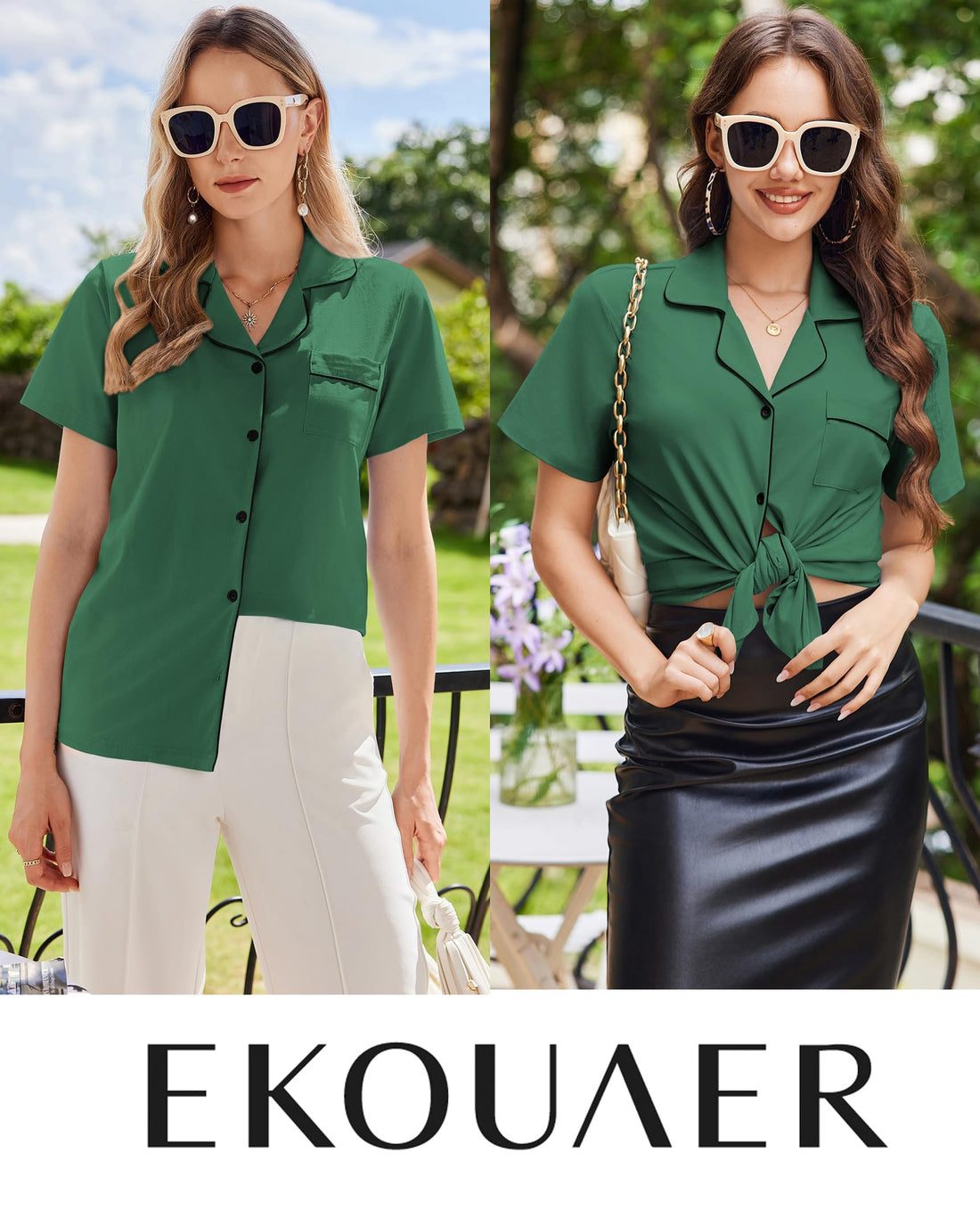 Ekouaer Cotton Pajama Sets for Women Button Down Short Sleeve PJs Comfort Classic Sleep Set Loungewear
