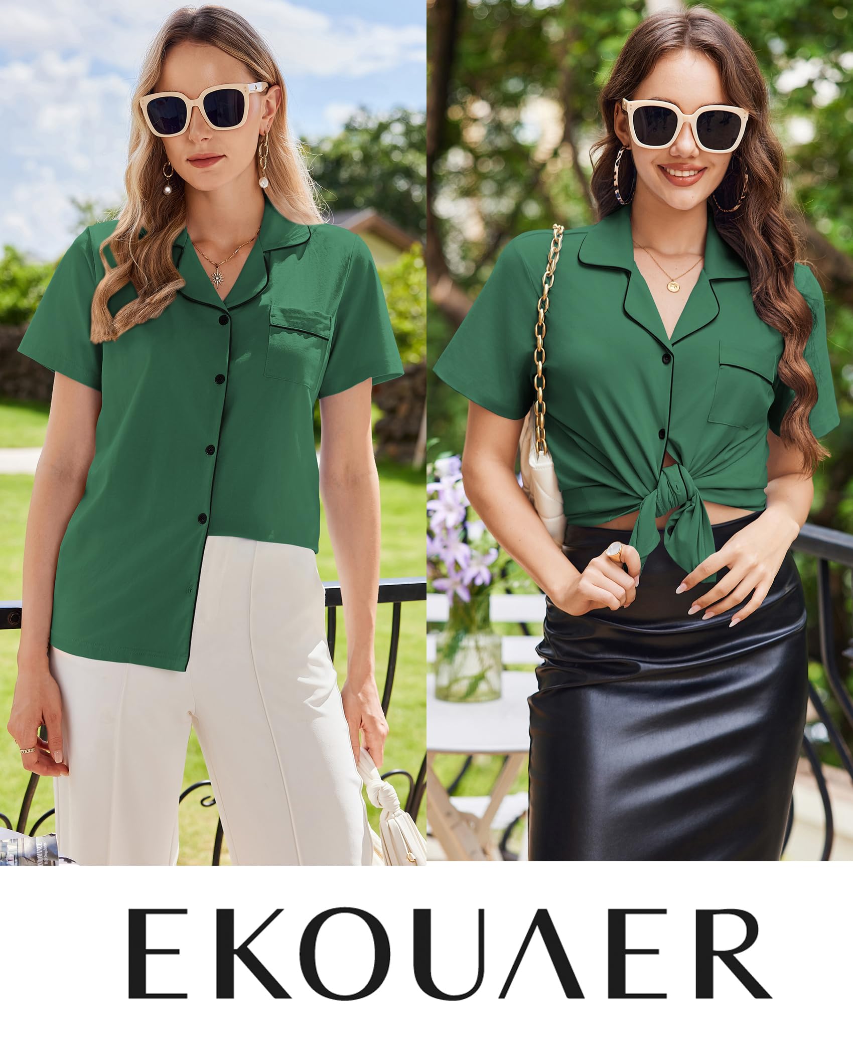 Ekouaer Cotton Pajama Sets for Women Button Down Short Sleeve PJs Comfort Classic Sleep Set Loungewear