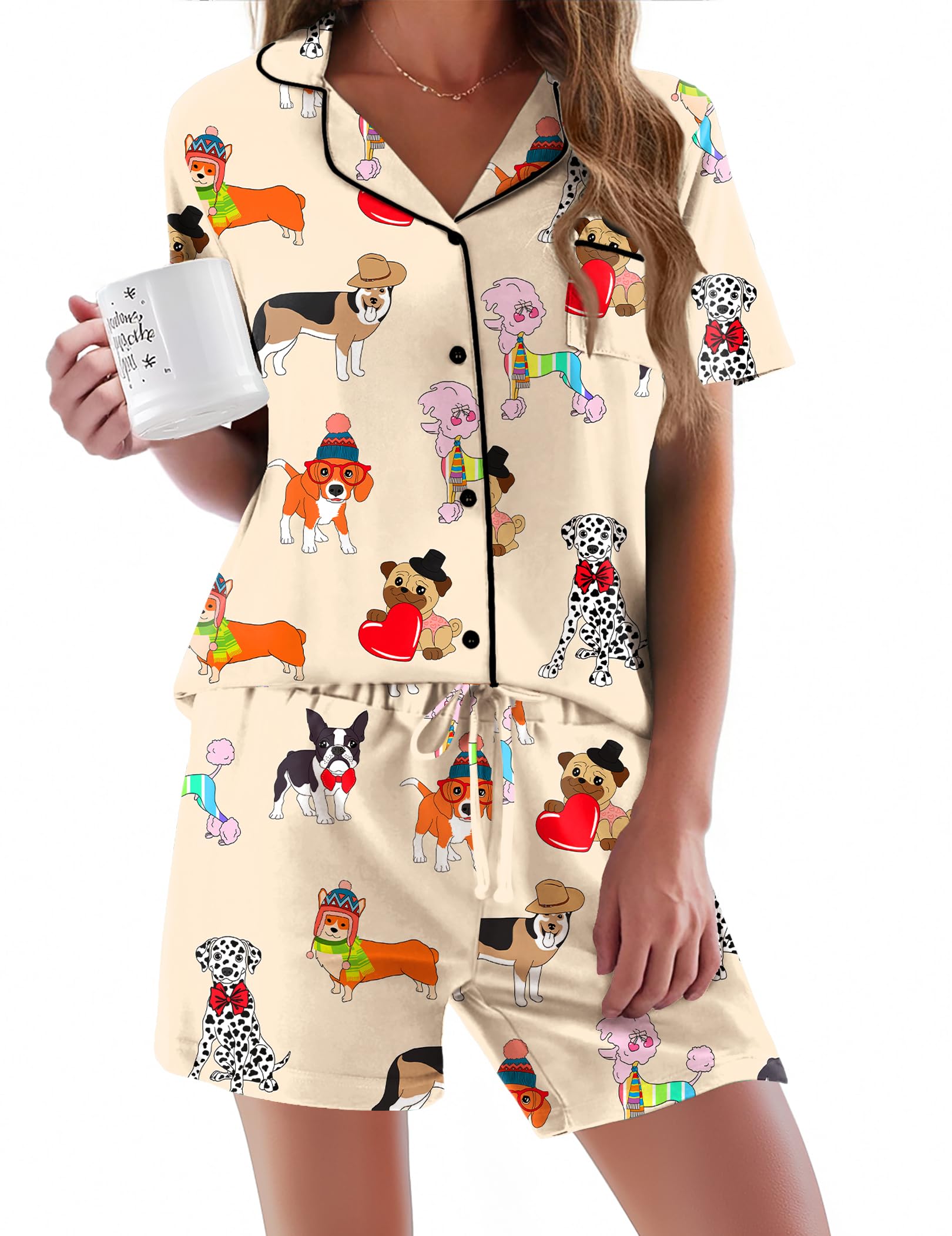 Ekouaer Pajamas Set for Women Short Sleeve Sleepwear Button Down Pjs Soft 2 Piece Lounge Sets XS-XXXL