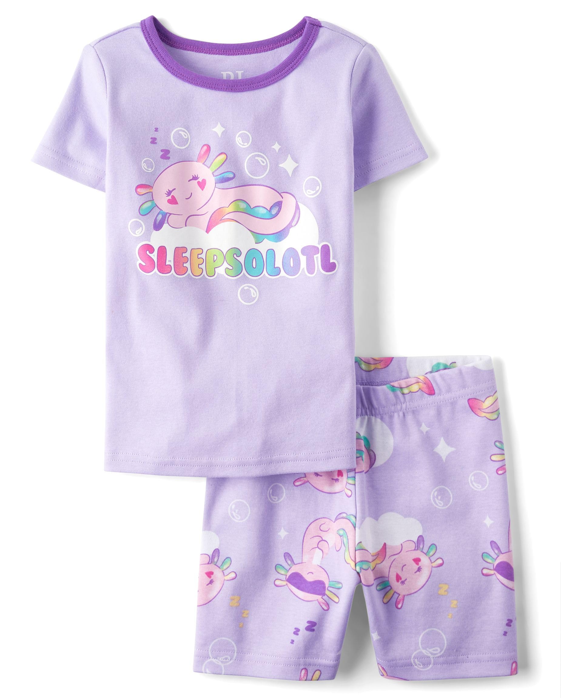 The Children's Place Girls' 100% Cotton Short Sleeve Top and Shorts 2 Piece Pajama Set