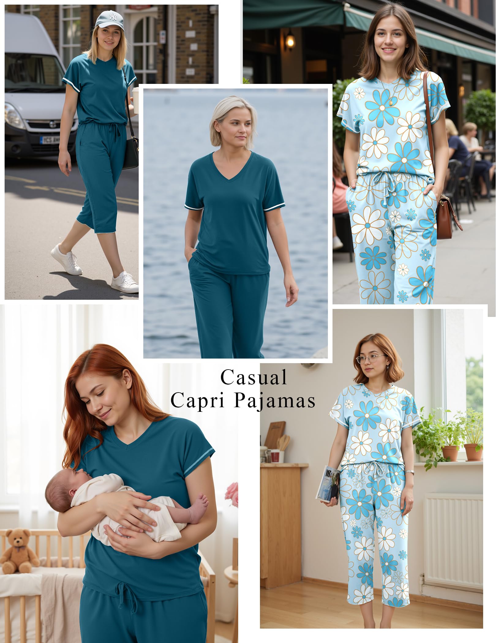 Marvmys Womens 2 Pack Pajama Sets Short Sleeve Sleepwear Capri Pants Pjs | Pockets, Lightweight, Cooling Pyjamas, Nightwear Comfy for Daily Wear, Pajams sets, Sleep, Travel, Wife, Mom WEBE CLOTHING