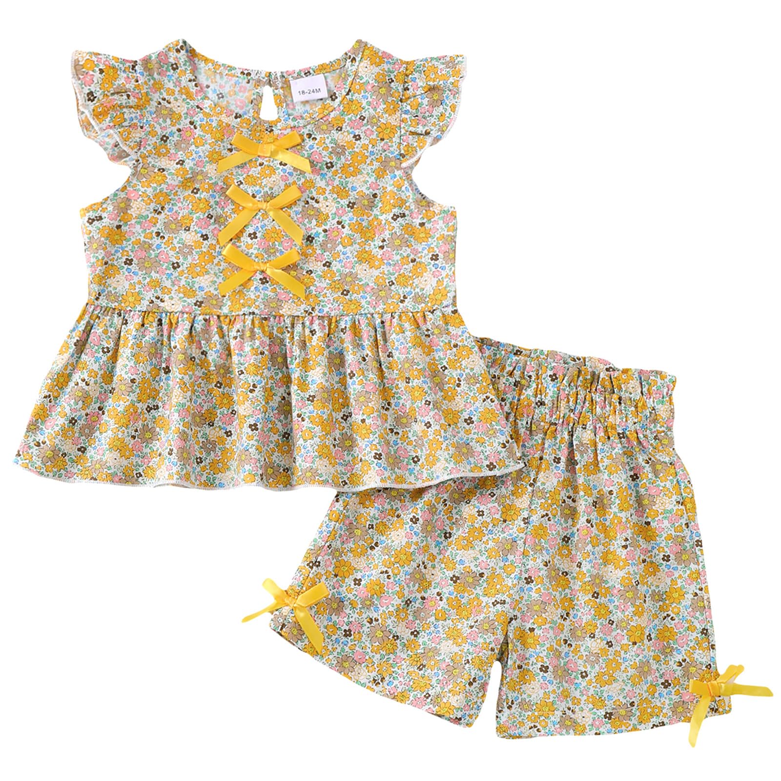 Jecson Toddler Baby Girl Summer Clothes Cotton Ruffled Sleeve Shirt Tops and Shorts Set Outfits 12Months-4T WEBE CLOTHING