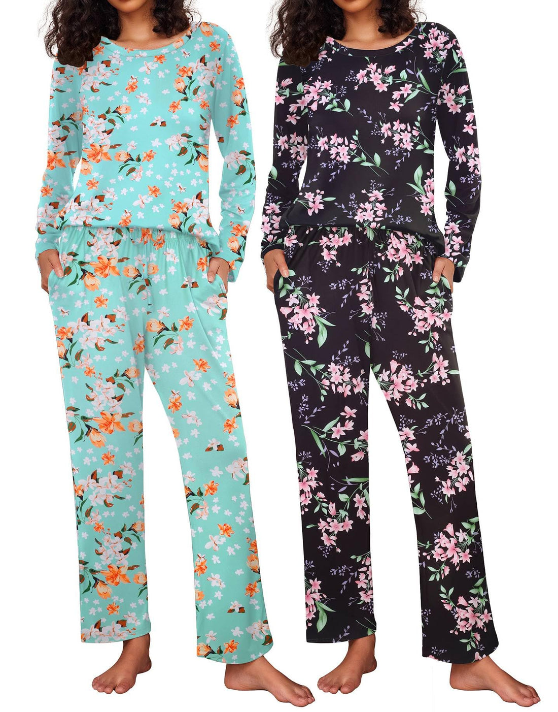 Ekouaer 2 Pack Womens Pajama Sets Long Sleeve Pjs Lounge Set Soft Comfy Sleepwear Winter Loungewear