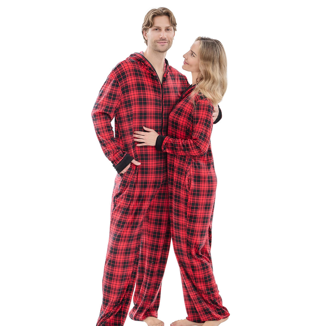 PJGGZ Onesie Couples Matching Pajamas - Funny Plaid Zipper Hooded Pjs Sets for Women & Men Soft Warm Christmas Jumpsuit WEBE CLOTHING