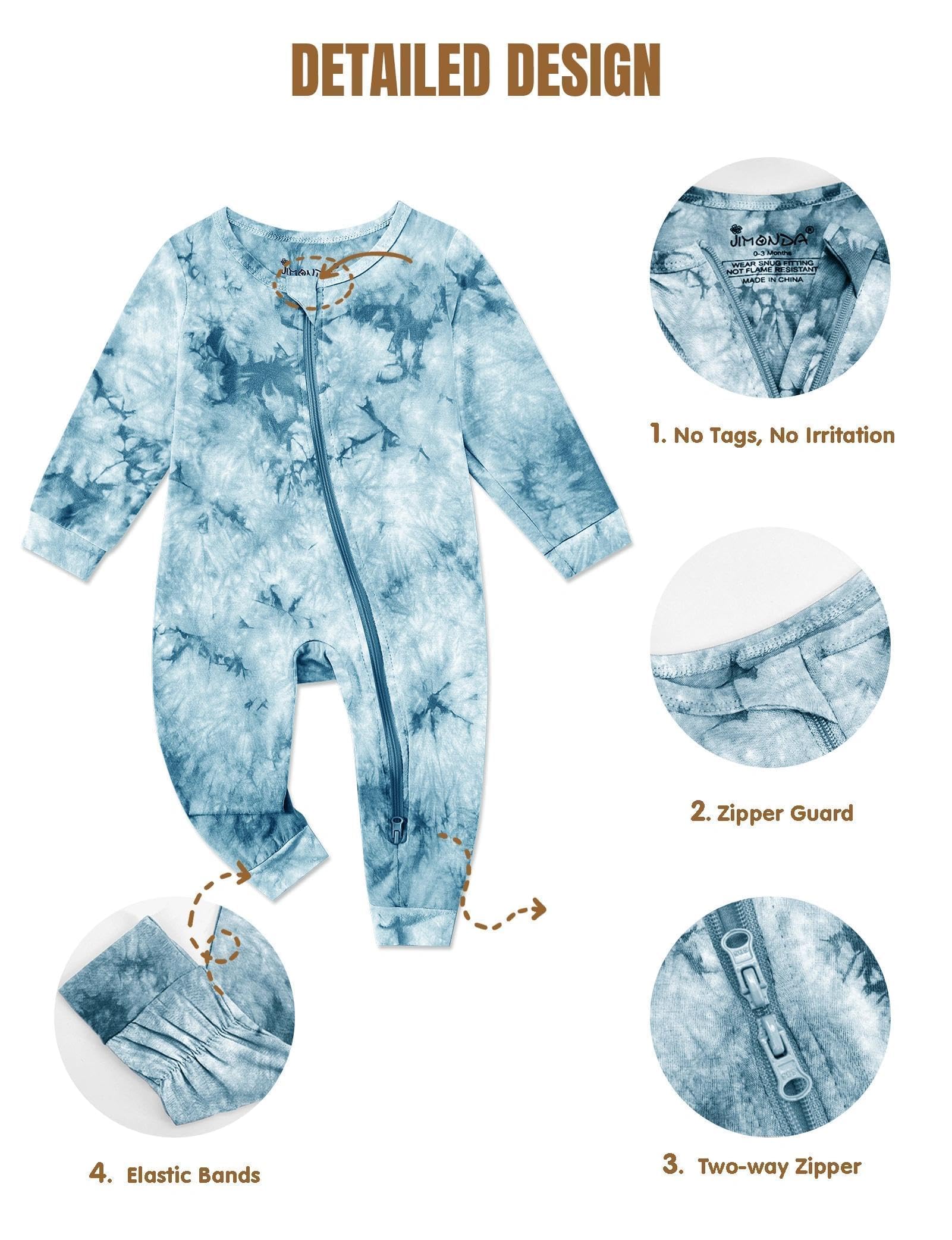 Baby Girls Boys Footless Romper 2 Way Zipper Soft Rayon Outfits, Outdoor Tie-dye Long Sleeve Clothes Jumpsuit WEBE CLOTHING