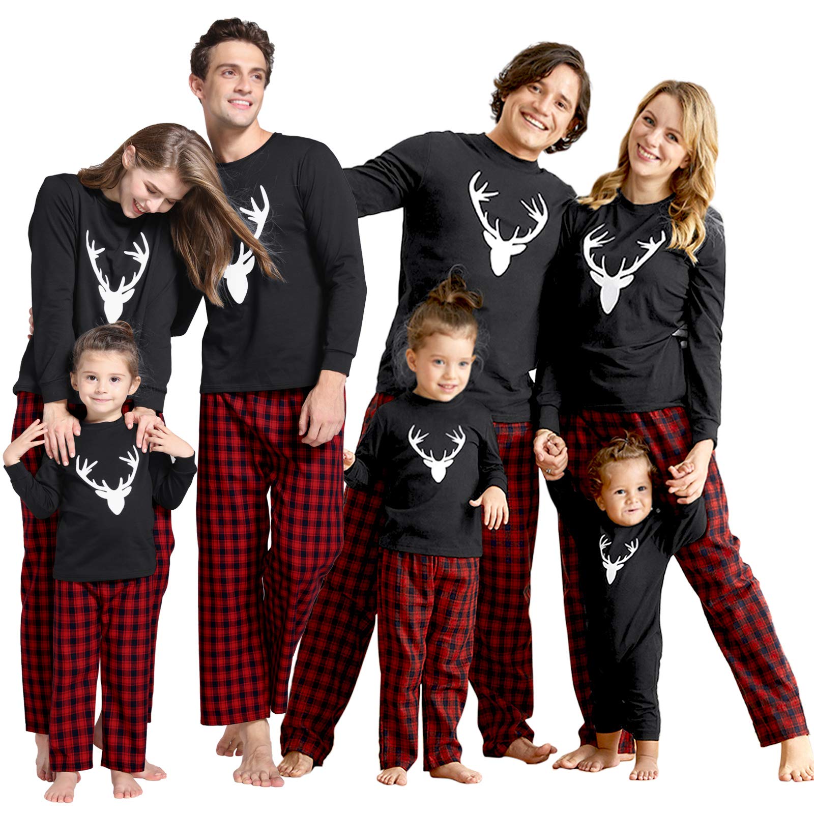 IFFEI Matching Family Pajamas Sets Christmas PJ's Letter Print Top and Plaid Bottom Sleepwear Jammies with Pockets