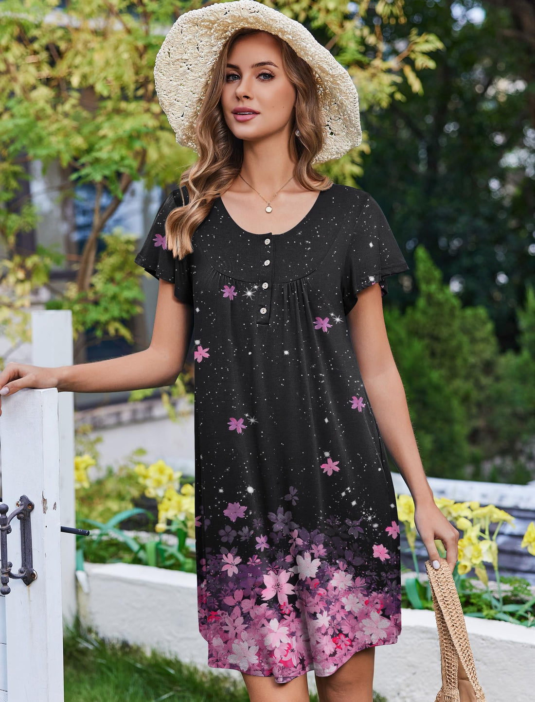 Ekouaer 2 Pack House Dresses for Women with Pockets Short Sleeve Moo Moos | Ruffle Sleeve Mumu Dress, Soft Button Front Nightgown, Two Side Pockets, Comfy Sleepwear, Perfect for Your Mom, Grandma, Gift WEBE CLOTHING