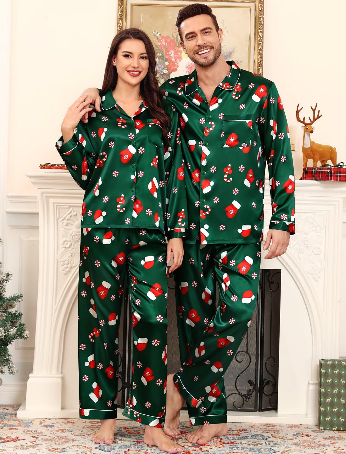 SWOMOG Family Matching Pajama Set 2Pcs Silk Satin Sleepwear Long Sleeve Button Down Loungewear