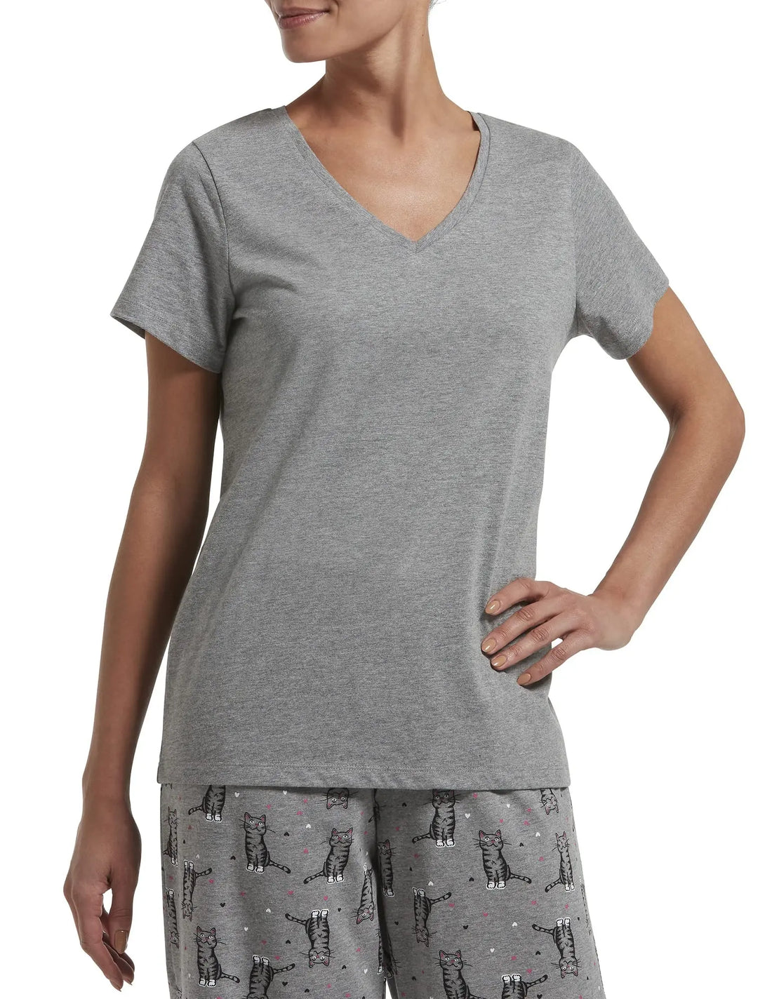 HUE Womens Sleepwell Basic Short Sleeve V-Neck T-Shirt for Lounging Or Sleeping, Made with Temperature Regulating Technology