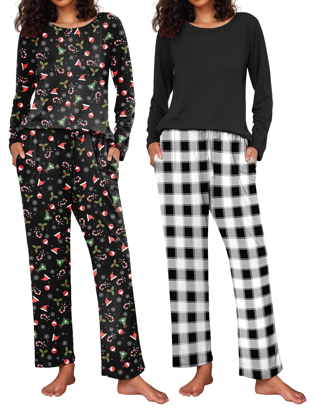 Ekouaer 2 Pack Womens Pajama Sets Long Sleeve Pjs Lounge Set Soft Comfy Sleepwear Winter Loungewear