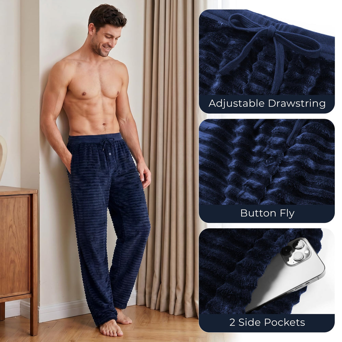 U2SKIIN Mens Fuzzy Plush Pajama Pants, Soft Fleece Fluffy Pj Bottoms Warm Cozy Sleep Lounge Pant for Men with Pockets