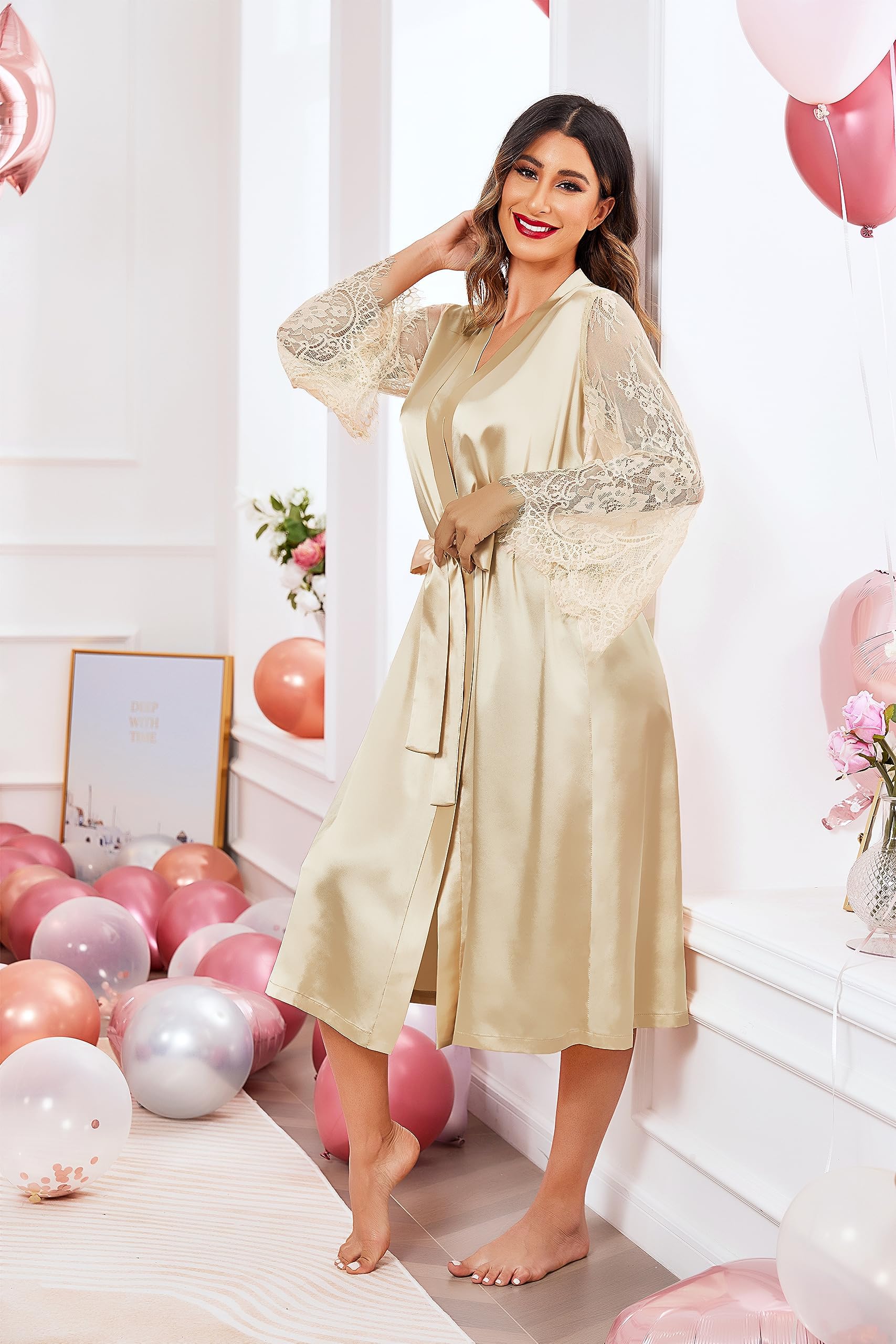 Eouaer Women's Satin Kimono Robe for Bridesmaid and Bride Wedding Party Getting Ready Short Robe WEBE CLOTHING